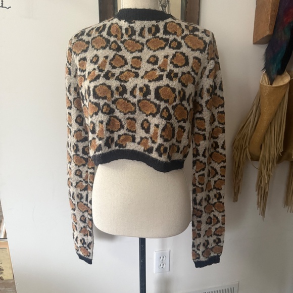 SAINT LAURENT PARIS Rare Leopard Cropped Tie Reversible Wool Mohair Sweater L - Picture 2 of 8